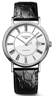 Longines Presence 38.5mm Automatic White Dial Black Leather Strap Watch for Men - L4.921.4.11.2