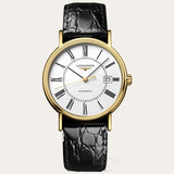 Longines Presence 25.5mm Automatic White Dial Black Leather Strap Watch untuk Wanita - L4.921.2.11.2