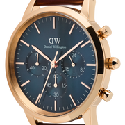 Daniel Wellington Iconic Chronograph Blue Dial Brown Leather Strap Watch For Men - DW00100639