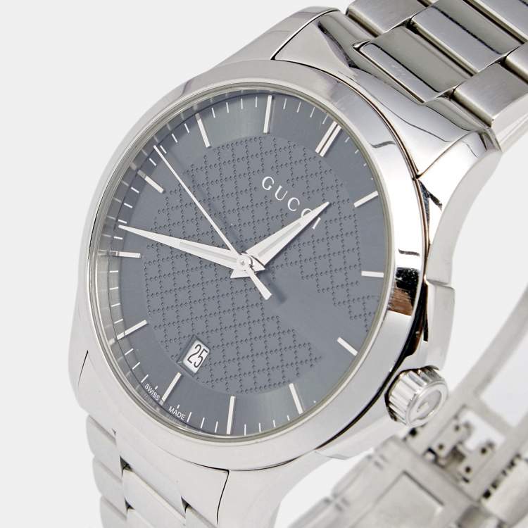 Gucci G Timeless Grey Dial Silver Steel Strap Watch For Men