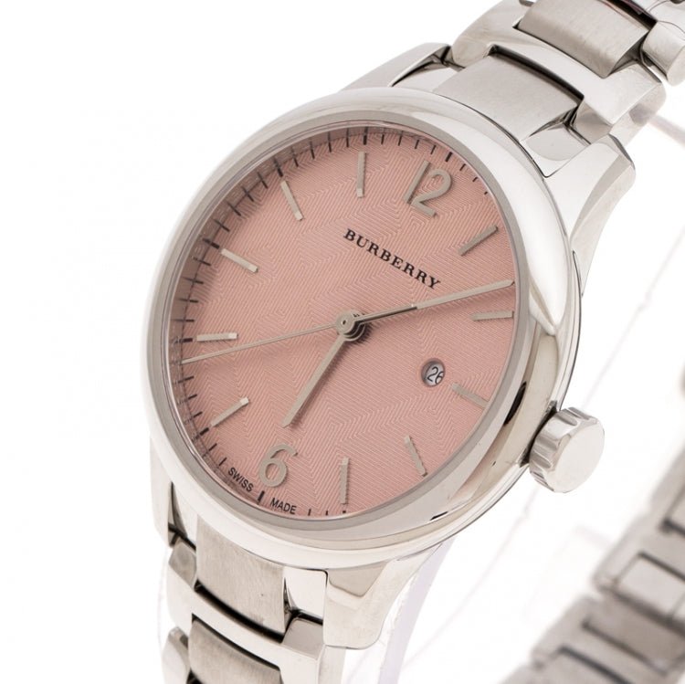 Burberry The Classic Pink Dial Silver Steel Strap Watch for Women