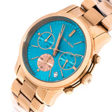 Michael Kors Runway Chronograph Turquoise Dial Rose Gold Steel Strap Watch For Women - MK6164