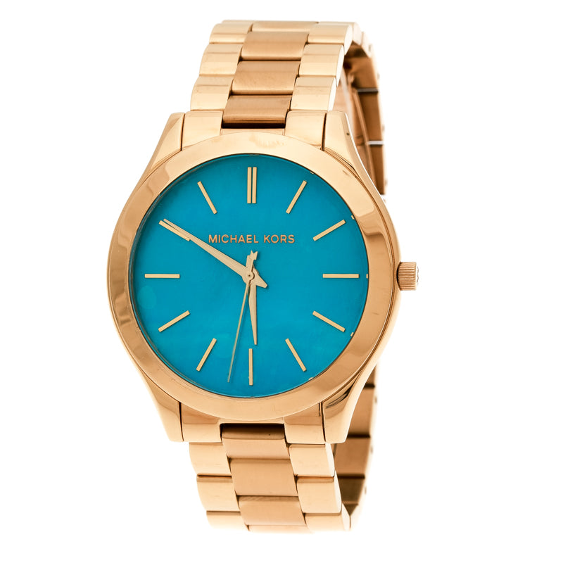 Michael Kors Ladies Watch Slim Runway Gold Ocean Blue MK3492 – Watches &  Crystals