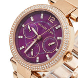 Michael Kors Parker Chronograph Purple Dial Rose Gold Steel Strap Watch For Women - MK6417