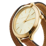 Michael Kors Runway Gold Dial Brown Leather Strap Watch For Women - MK2256