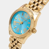 Michael Kors Lexington Quartz Blue Dial Gold Steel Strap Watch For Women - MK3271