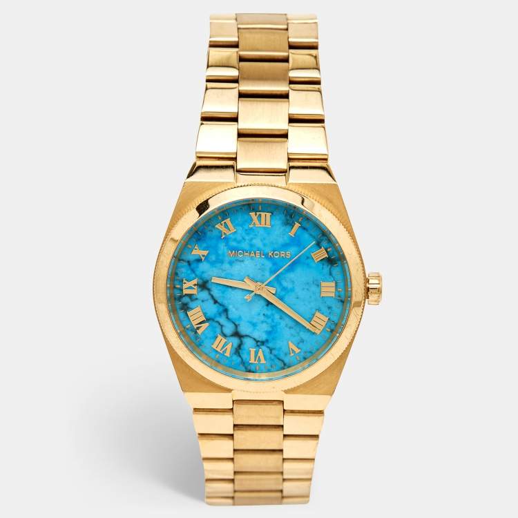 Channing Dial Michael Kors Channing Turquoise Dial Gold Steel Strap Watch สำหรับผู้หญิง