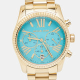 Michael Kors Lexington Chronograph Blue Dial Gold Steel Strap Watch For Women - MK7216