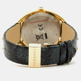 Versace Shadov Quartz Gold Dial Black Leather Strap Watch for Women - VEBM00318