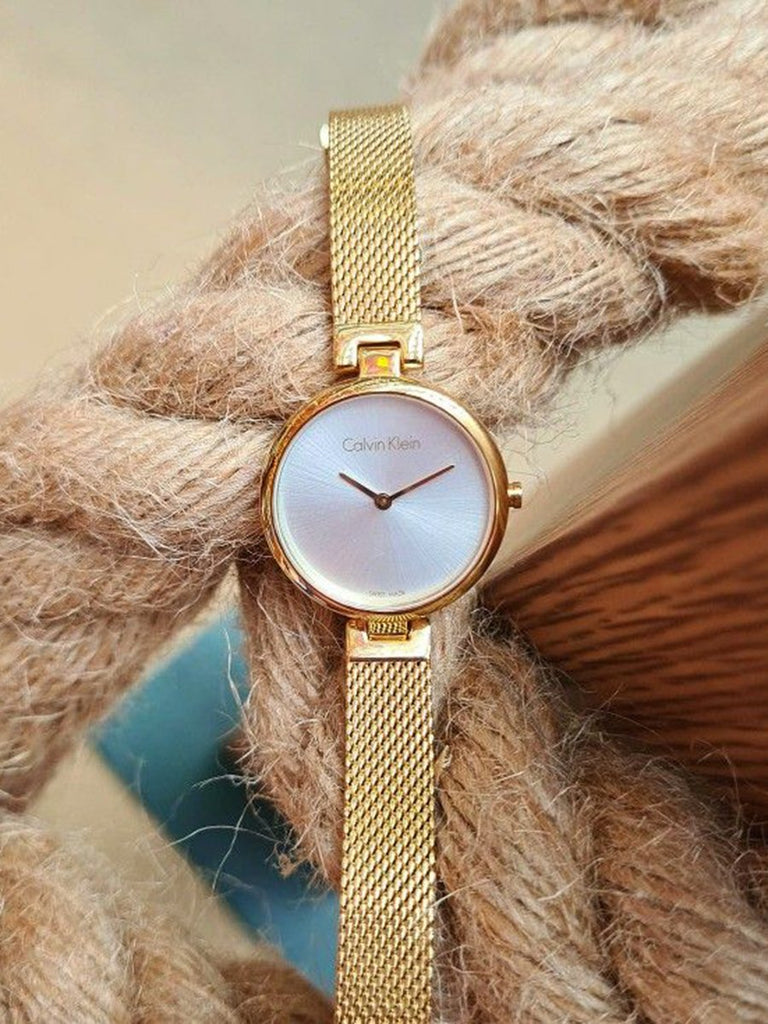 Reloj Calvin Klein auténtico con pulsera de malla en oro rosa y