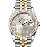 Rolex Datejust 36 Oyster Diamonds Silver Dial Two Tone Oystersteel Yellow Gold Strap Watch for Men - M126283RBR-0017