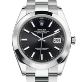 Rolex Datejust 41 Oyster Black Dial Silver Oystersteel Strap Watch for Men - M126300-0011