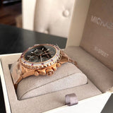 Michael Kors Everest Chronograph Black Dial Rose Gold Steel Strap Watch for Women - MK6972