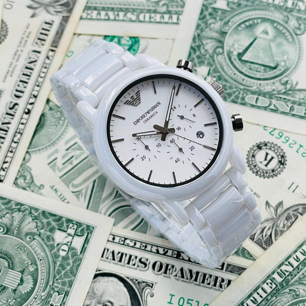 Emporio Armani Luigi Chronograph Ceramic White Dial White Ceramic