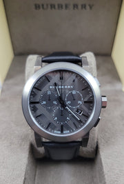 Burberry The City Grey Dial Black Leather Strap Watch for Men - BU9362