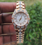 Bulova Crystal Mother of Pearl Dial Rose Gold Steel Strap Watch for Women - 98L197