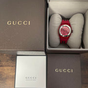 Gucci Sync Quartz Red Dial Red Rubber Strap Watch For Women - YA137303