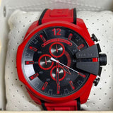 Diesel Mega Chief Chronograph Black Dial Red Rubber Strap Watch For Men - DZ4526