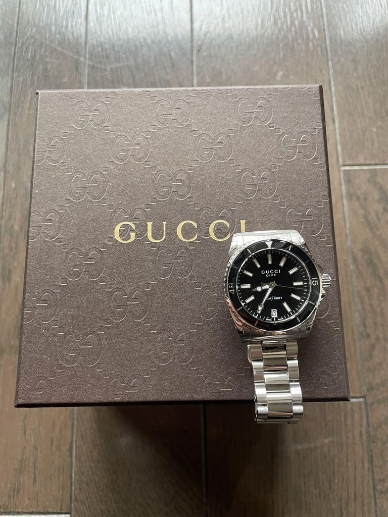 Gucci Dive Black Dial Silver Steel Strap Watch For Women