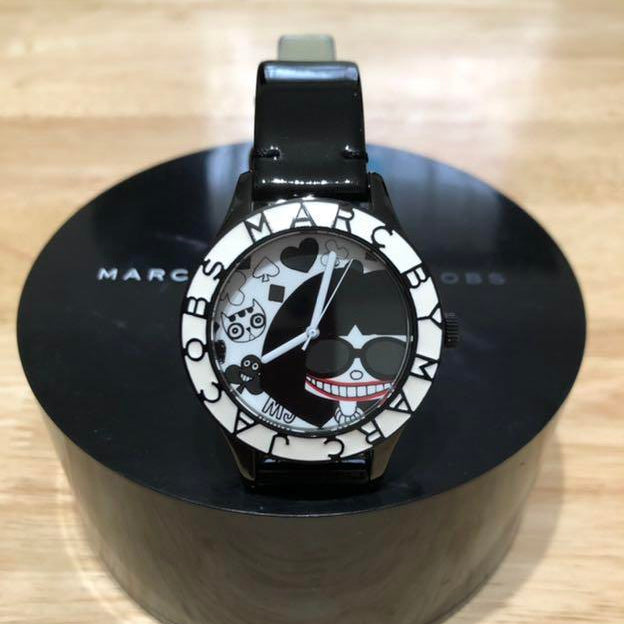 Marc Jacobs White & Black Dial Black Leather Strap Watch for  display picture 2