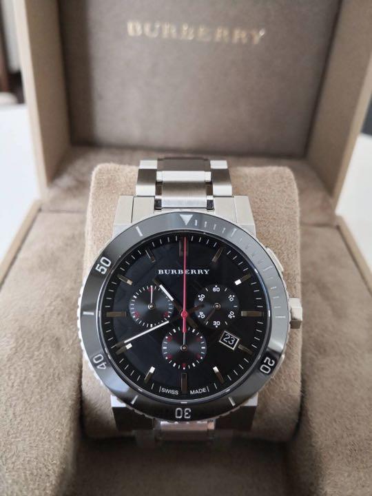 Burberry The City Black Dial Silver Steel Strap Watch for Men
