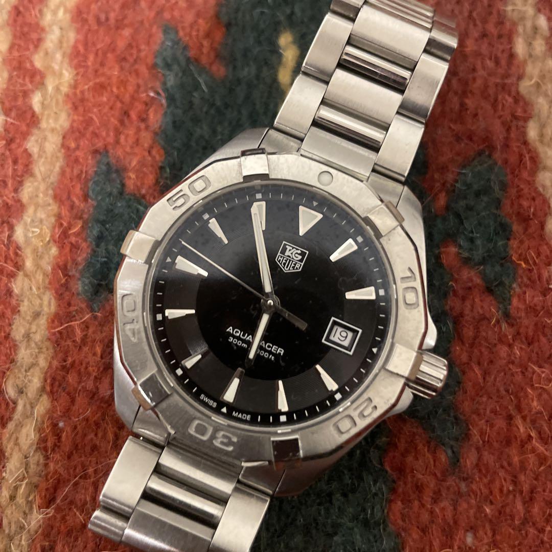 Tag Heuer Aquaracer Quartz Black Dial Silver Steel Strap Watch for Men