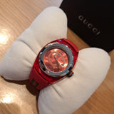 Gucci Sync Quartz Red Dial Red Rubber Strap Watch For Women - YA137303