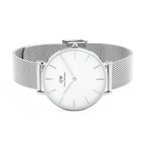 Daniel Wellington Petite Sterling Quartz White Dial Silver Mesh Bracelet Watch For Men - DW00100306