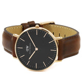 Daniel Wellington Classic St Mawes Black Dial Brown Leather Strap Watch For Men - DW00100124