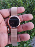 Calvin Klein Minimal Black Dial Rose Gold Mesh Bracelet Watch for Women - K3M2262Y