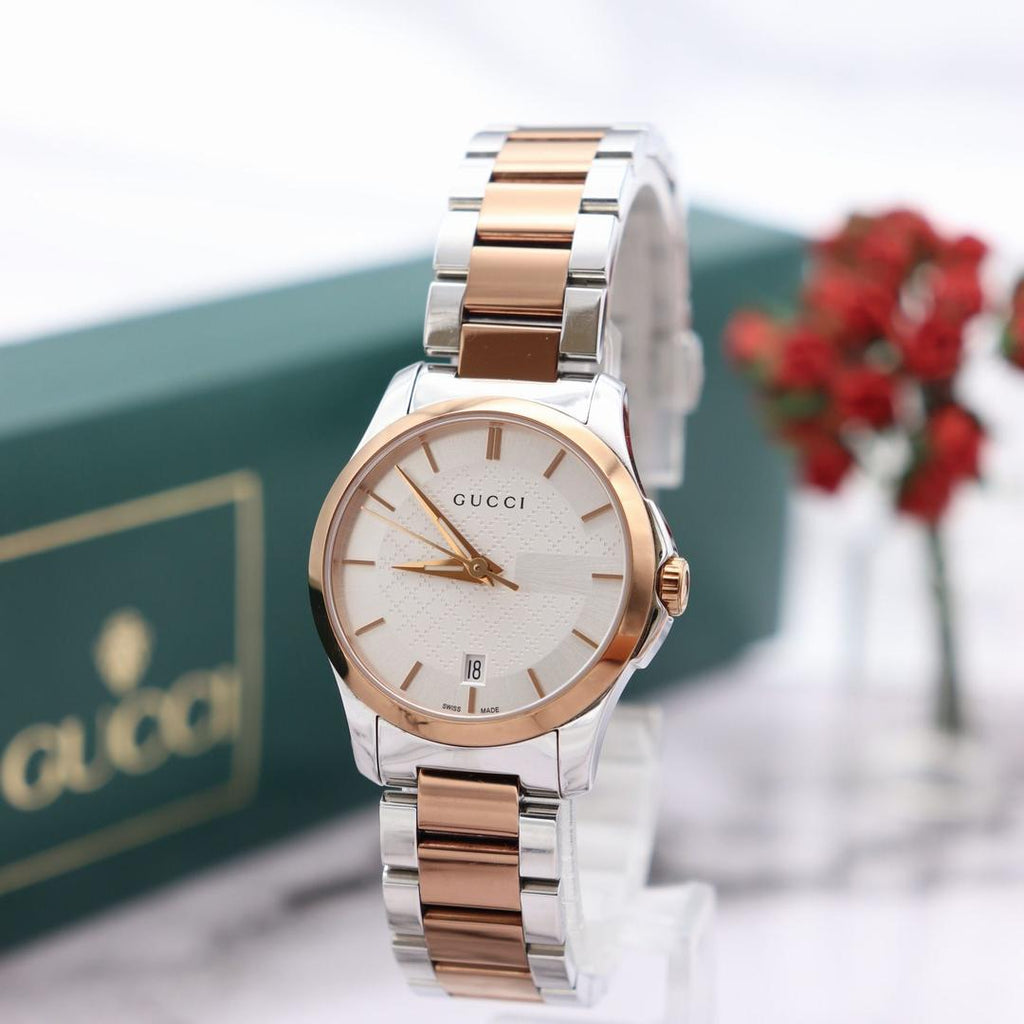 Gucci G Timeless Silver Dial Two Tone Steel Strap Watch For Women