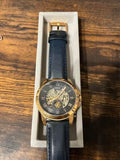 Fossil Grant Automatic Skeleton Navy Blue Dial Navy Blue Leather Strap Watch for Men - ME3102