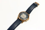 Fossil Grant Automatic Skeleton Navy Blue Dial Navy Blue Leather Strap Watch for Men - ME3102