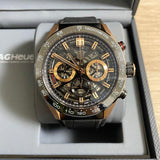 Tag Heuer Carrera Automatic Chronograph Steel & 18K Gold Dial Black Leather Strap Watch for Men - CBG2A50.FC6450