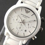 Emporio Armani Classic Chronograph White Dial White Rubber Strap Watch For Men - AR1054