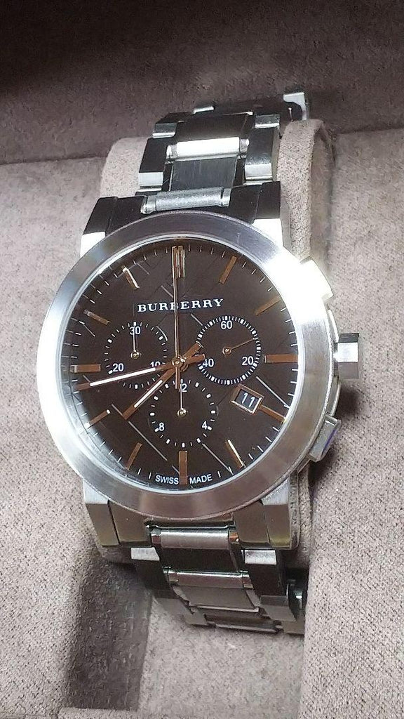 Burberry The City Black Dial Silver Steel Strap Watch for Men