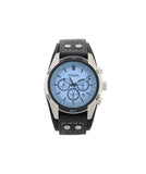 Fossil Coachman Chronograph Blue Dial Black Leather Strap Watch for Men - CH2564