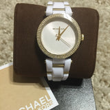 Michael Kors Delray Rose Gold Dial White Steel Strap Watch for Women - MK4315