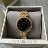 Michael Kors Mini Darci Quartz Black Dial Gold Steel Strap Watch For Women - MK3738