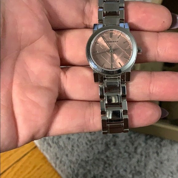 Burberry The City Diamonds Pink Dial Silver Steel Strap Watch for