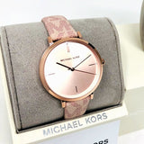 Michael Kors Jayne Three Hand Rose Gold Dial Pink Leather Strap Watch For Women - MK7130