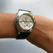 Marc Jacobs Blade Chronograph White Dial Black Leather Strap Watch for Women - MBM1189