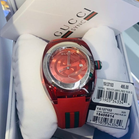 Gucci Sync XXL Quartz Red Dial Red Rubber Strap Unisex Watch - YA13710