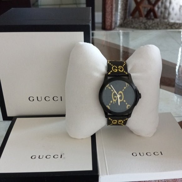 Gucci G Timeless Ghost Black Dial Black Leather Strap Watch For Men Gucci G Timeless Ghost Black Dial Black Leather Strap Watch For Men