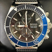 Hugo Boss Ocean Edition Chronograph Black Dial Silver Mesh Strap Watch for Men - 1513742