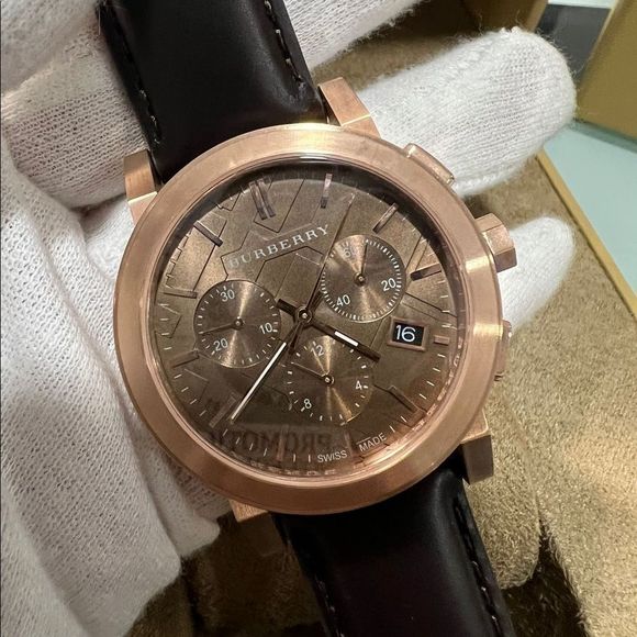 Burberry The City Grey Dial Brown Leather Strap Unisex Watch