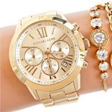 Michael Kors Bradshaw Chronograph Gold Dial Gold Steel Strap Watch For Women - MK5777