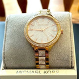 Michael Kors Slim Runway Crystals Gold Dial Gold Steel Strap Watch for Women - MK3632