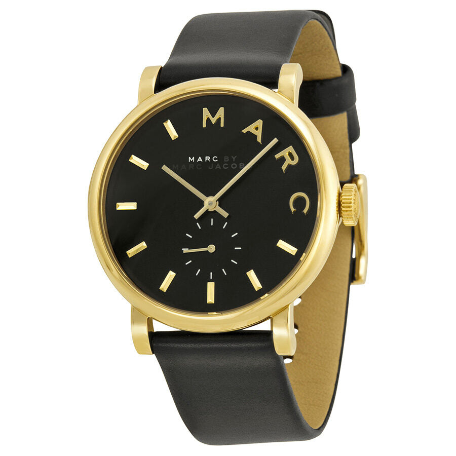 Marc Jacobs Baker Black Dial Black Leather Strap Watch for Women