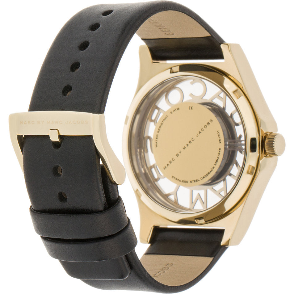 Marc Jacobs Henry Skeleton Black Dial Black Leather Strap Watch